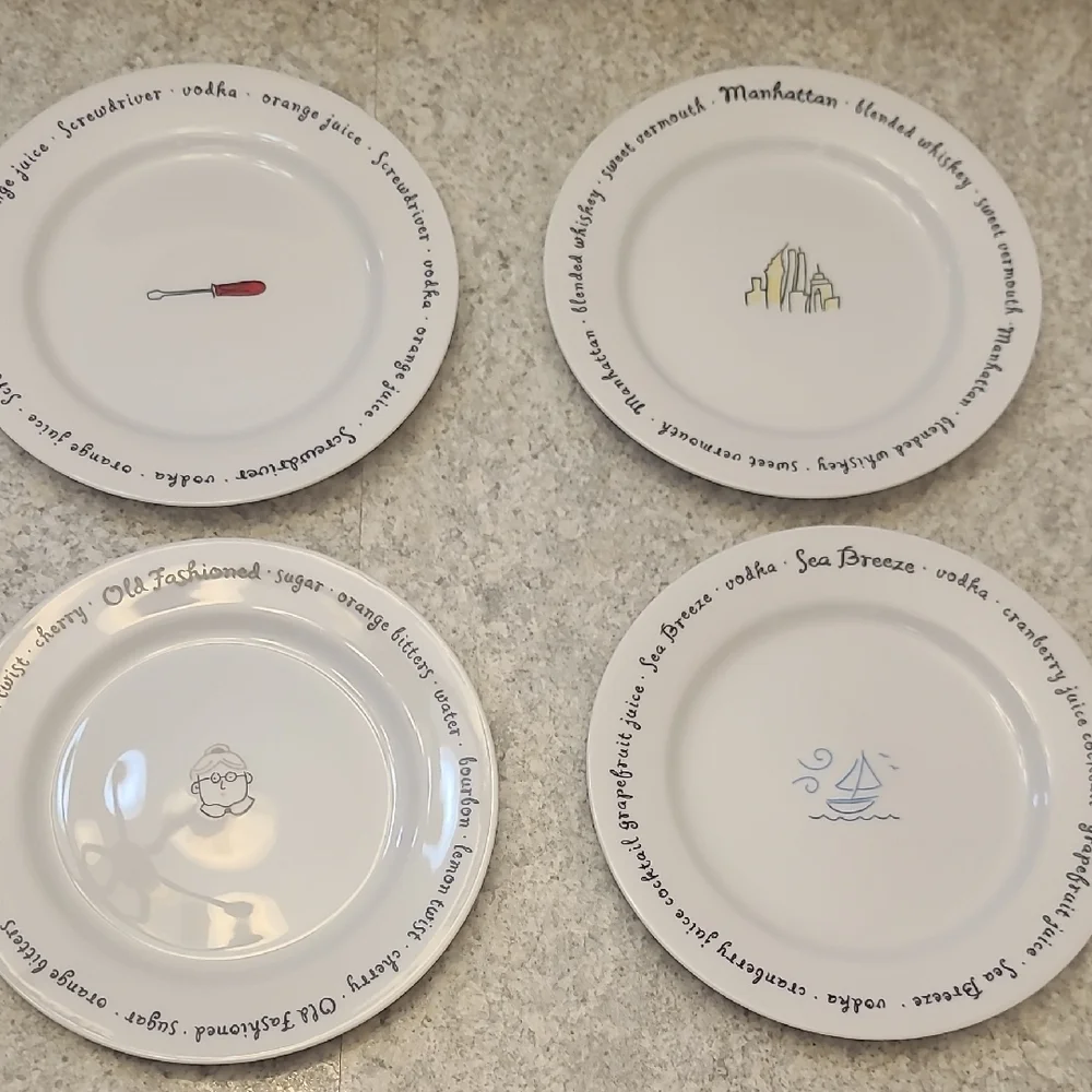 Pottery Barn Cocktail Recipe Plate Set of 4